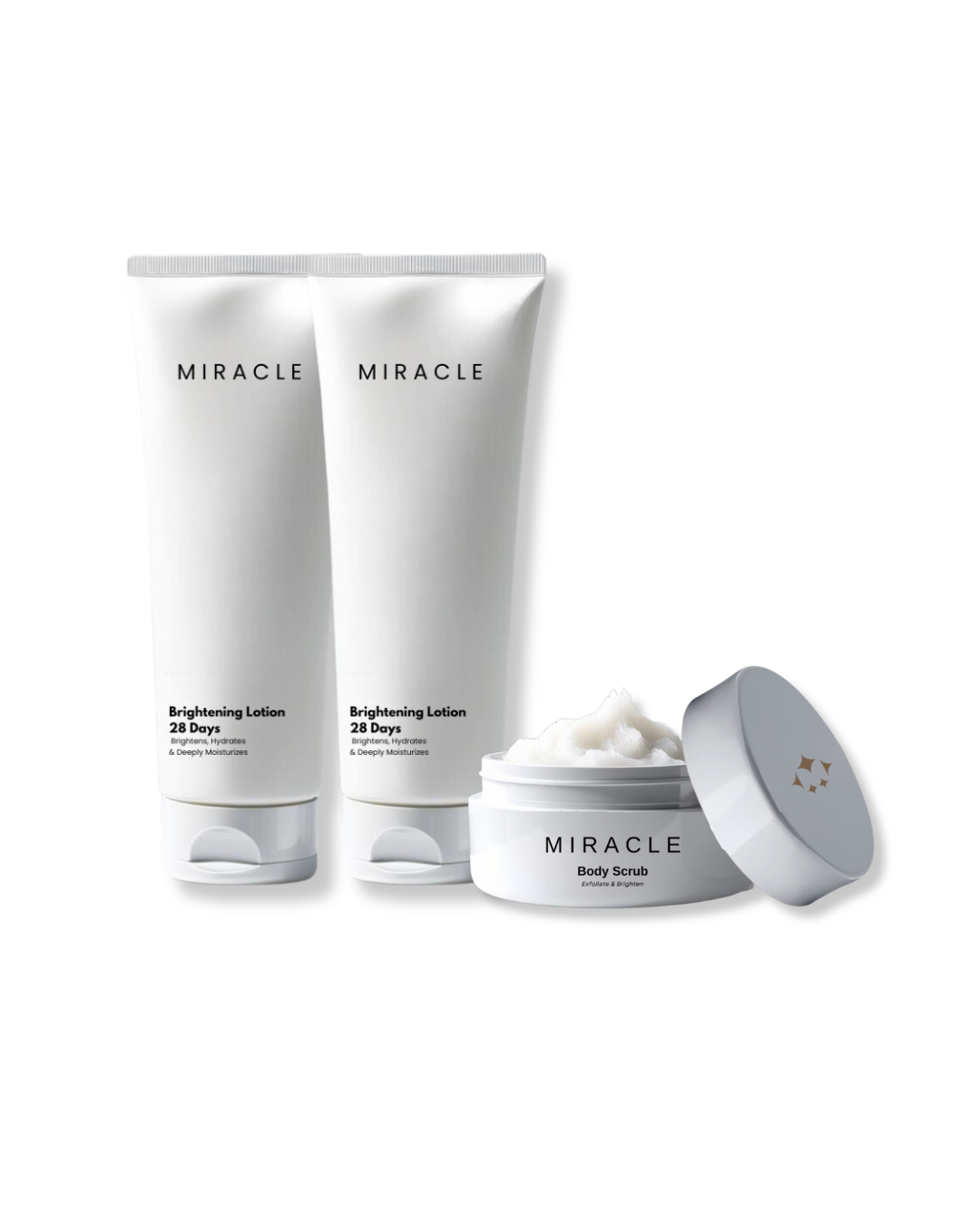 2PCS MIRACLE BRIGHTENING LOTION 28DAYS + MIRACLE BODY SCRUB