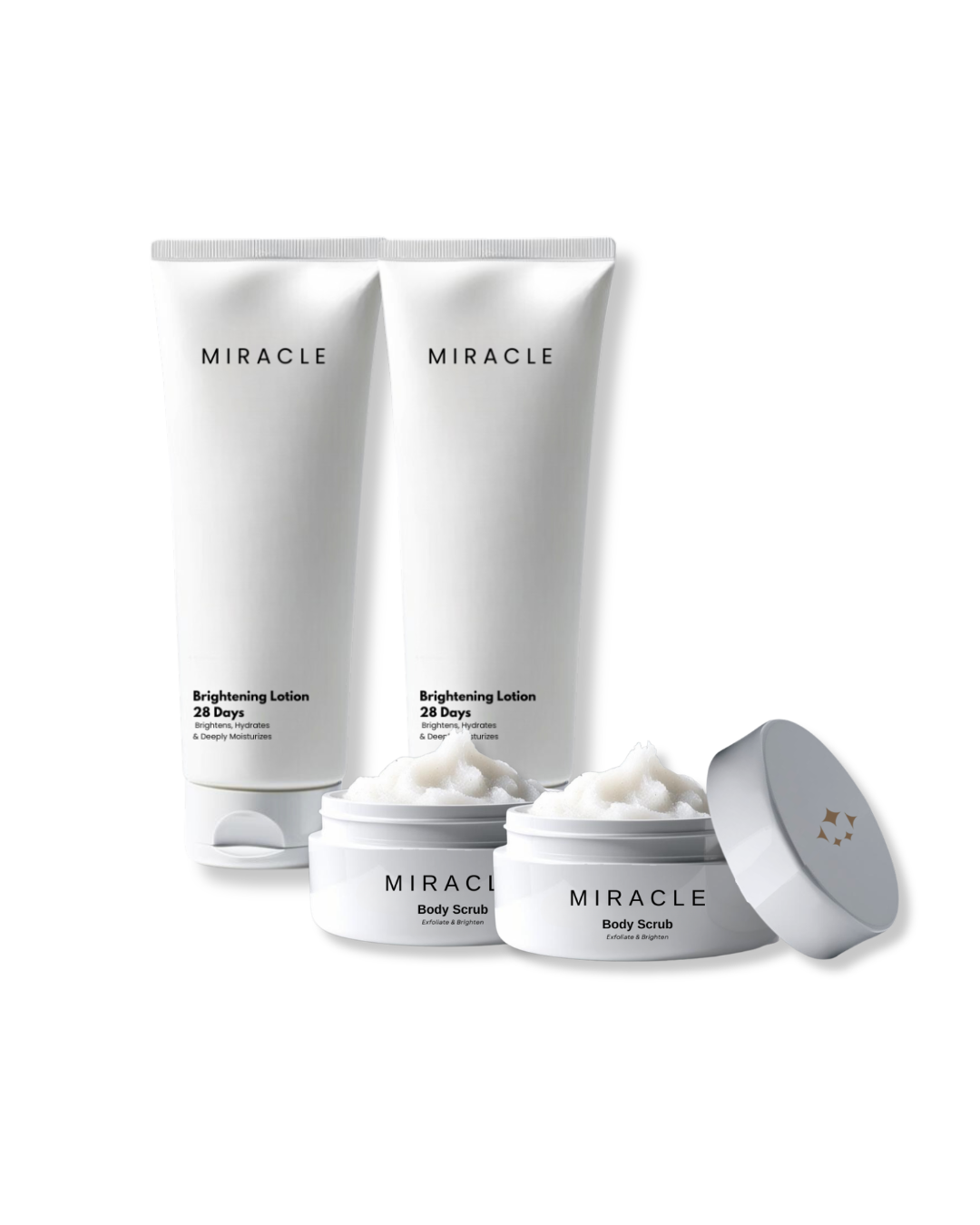 2 PCS MIRACLE BRIGHTENING LOTION 28DAYS + 2PCS MIRACLE BODY SCRUB